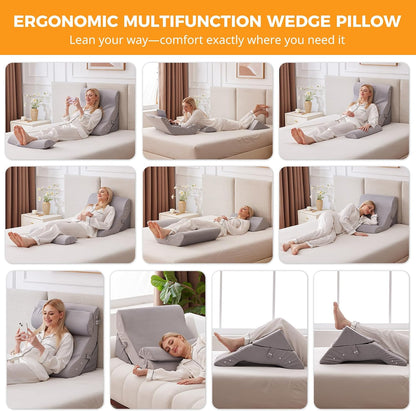 Ruqmuis Wedge Pillow Set for After Surgery, Bed Wedge Pillow, White