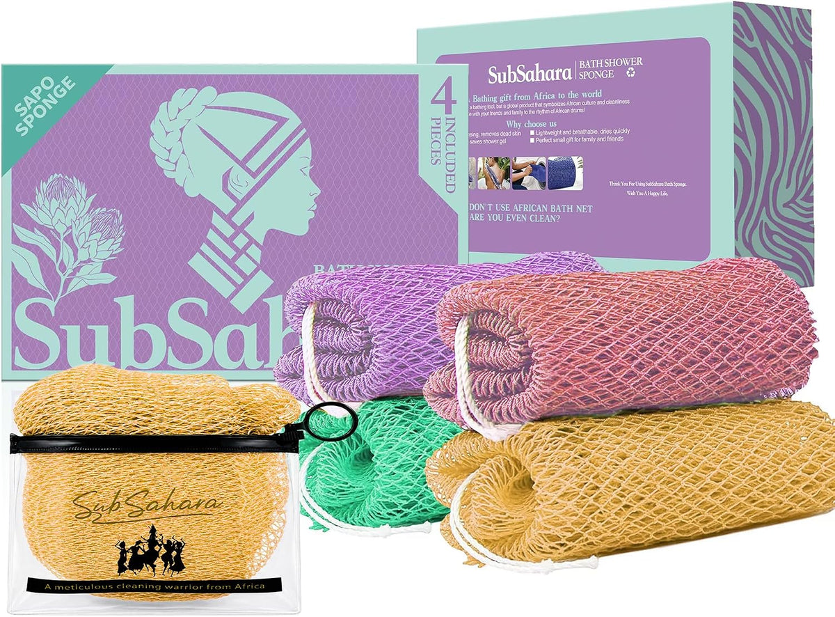 SubSahara African Net Sponge, 2 Pack 45-Inch Exfoliating Bath Scrubber