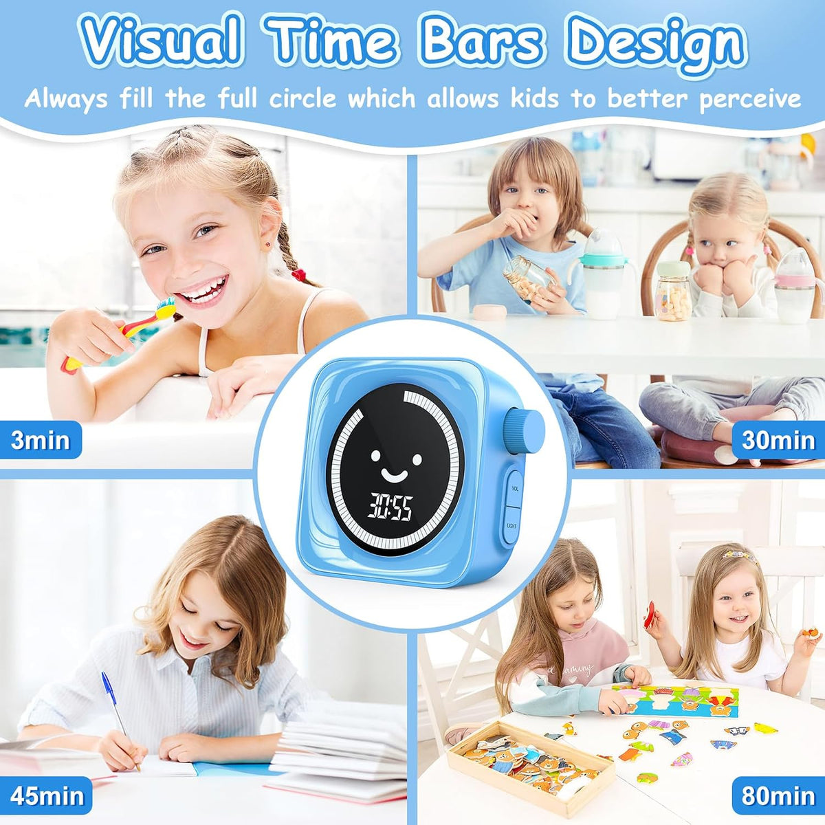 Visual Timer for Kids ADHD, 99-Mins Digital Countdown/Stopwatch Timer, Blue