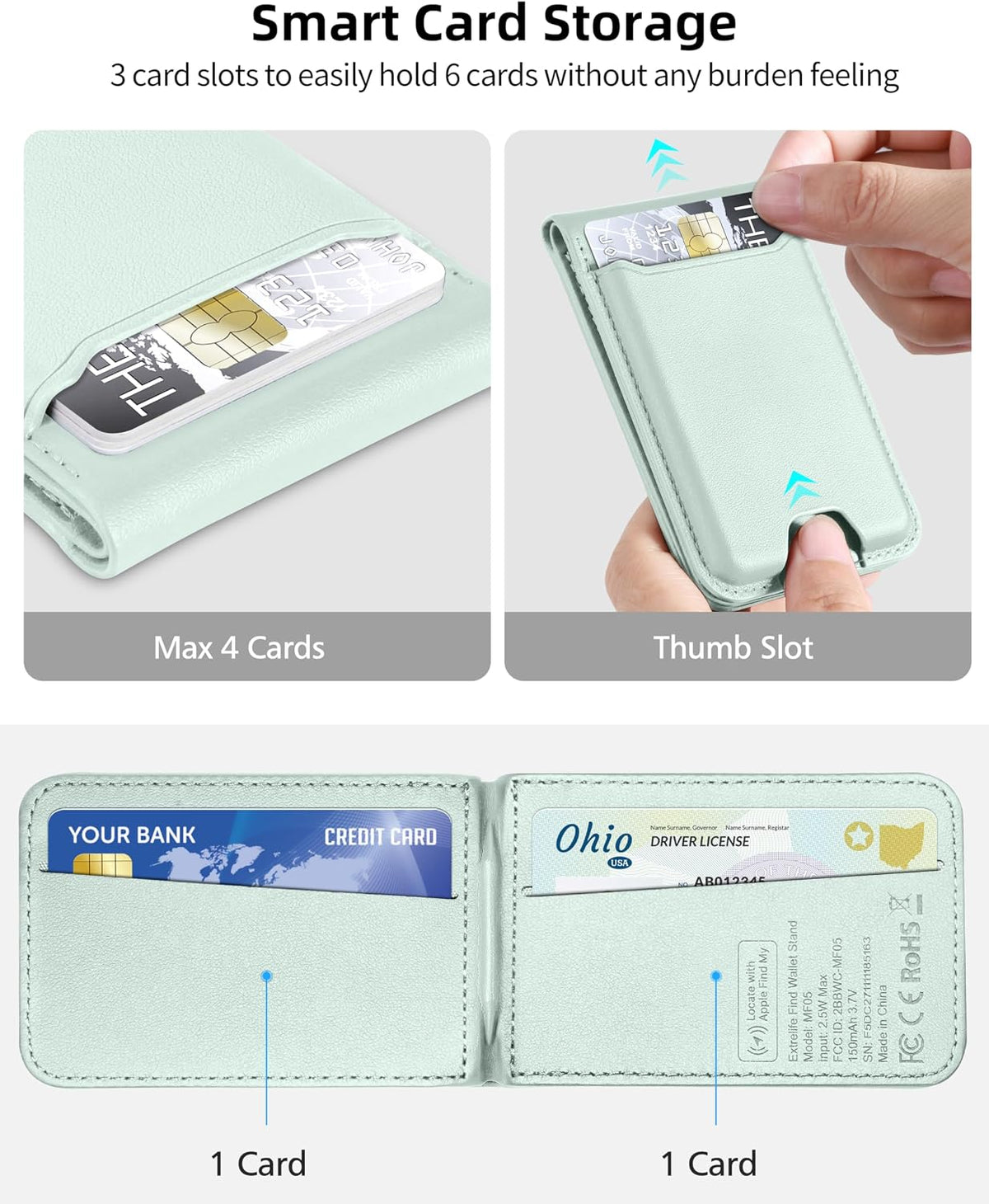 ExtreLife for Magsafe Wallet, Works with Apple Find My, 6 Cards Holder