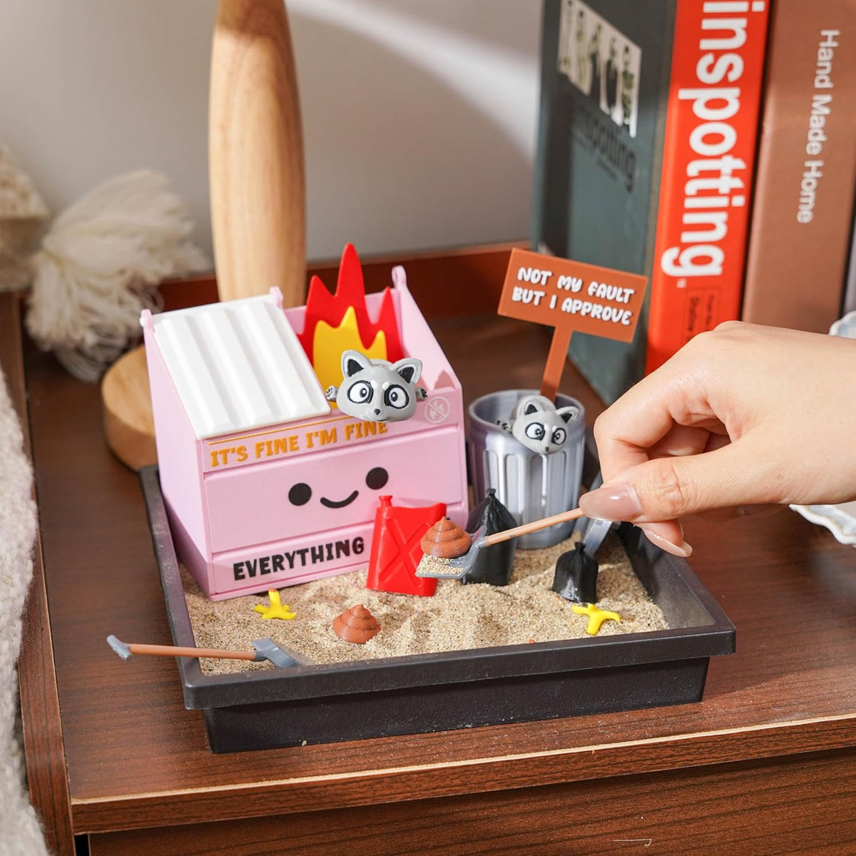 Tian Zhun Dumpster Fire Zen Garden for Desk Mini Zen Garden Gag Gifts Funny Sand Tray Therapy Kit White Elephant Gifts Sand Included