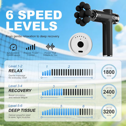 LEERCON Massage Gun, Deep Tissue Massager Gun for Pain Relief, Back Massage with 9 Massage Heads and 6 Speeds, Percussion Massager for Athletes, Gifts for Women Men Father's Day, Black
