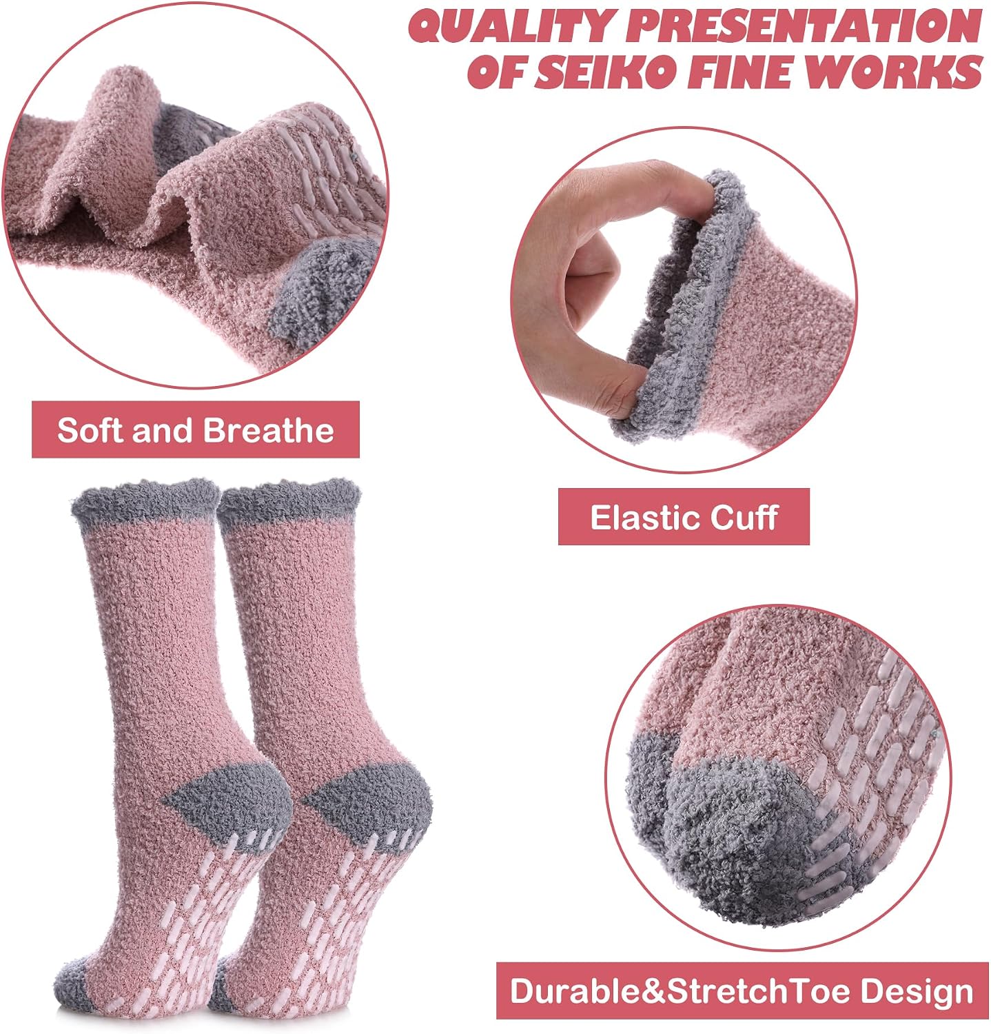 LINEMIN Non-Slip Fuzzy Socks for Women - Cozy Hospital Soft Fluffy Socks With Grips - Winter Warm Slipper
