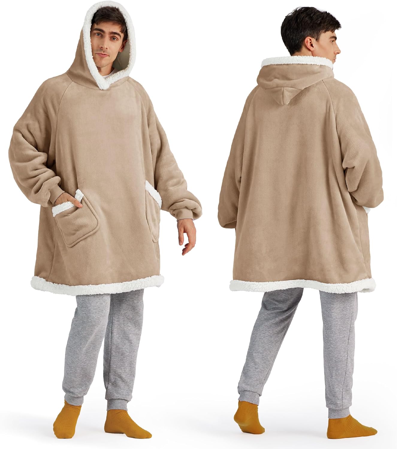 Bedsure Blanket Hoodie, Wearable Blanket Hoodie as Gifts for Mom, Birthday Gifts for Women Kids Teens Mother's Day Sherpa Sweatshirt, Grey, Standard