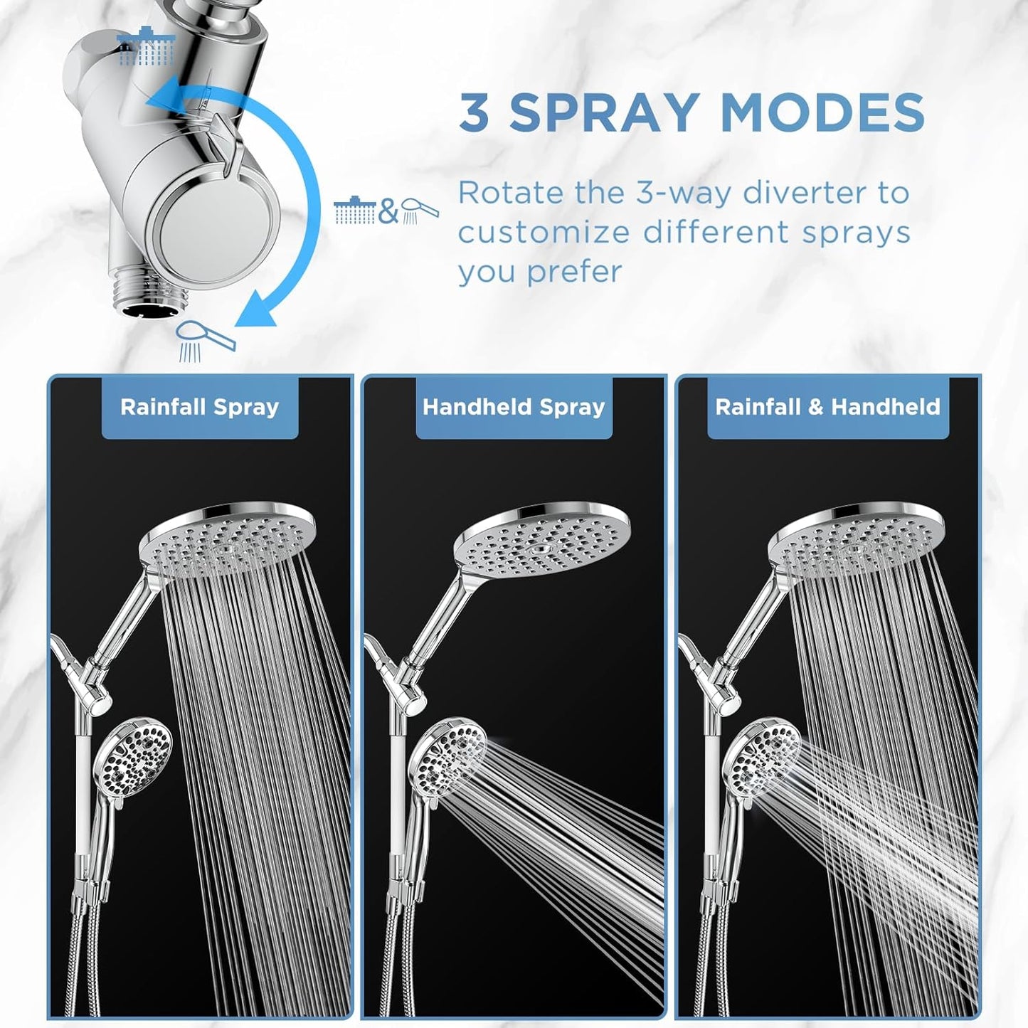 MakeFit Dual Filtered Rain Shower Head Combo, High Pressure Handheld Shower Head with Adjustable Bar - Rainfall Shower Head And Showerhead with Filter for Hard Water - Removes Chlorine