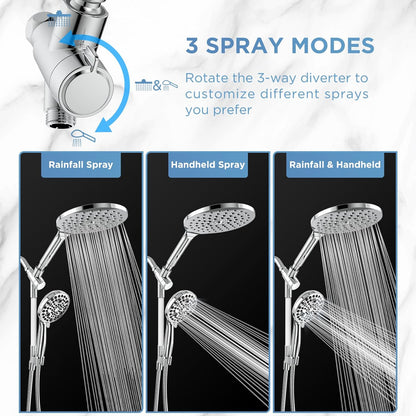 MakeFit Dual Filtered Rain Shower Head Combo, High Pressure Handheld Shower Head with Adjustable Bar - Rainfall Shower Head And Showerhead with Filter for Hard Water - Removes Chlorine