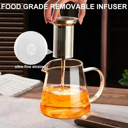 Baalaka Glass Teapot Stovetop 20 OZ/600ml, Tea pot with Removable 18/8 Stainless Steel Infuser, Borosilicate Clear Tea Kettle, Teapot Blooming and Loose Leaf Tea Maker Tea Brewer for Camping, Travel