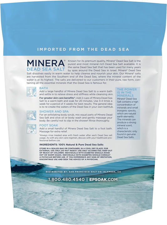 Minera Fine Grain Dead Sea Salt for Bath & Soaking – 15 lbs (3 x 5 lb Bags), Fast-Dissolving, 100% Pure & Natural, Unscented, Skin-Nourishing Bulk Sea Salt