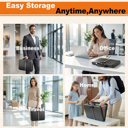 Fireproof Document Organizer with Lock, Semi-Rigid EVA Shell File Box with 13-Pocket Accordion Folder, Water-Resistant Storage for Important Documents, Passports & Certificates