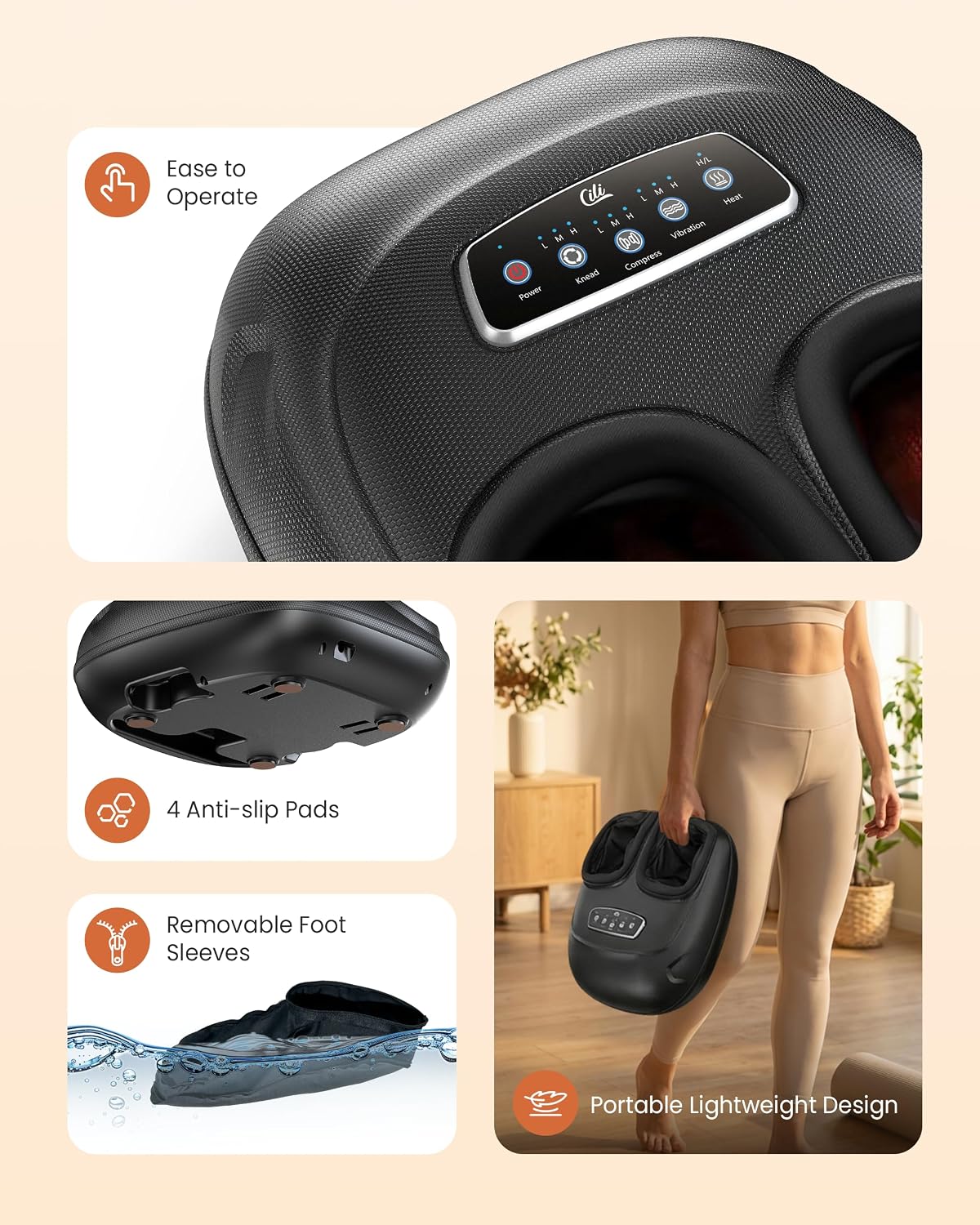 CILI Foot Massager with Heat, Shiatsu Foot Massager for Neuropathy & Plantar Fasciitis Relief, Gifts for Women Mom Dad,Heated Feet Massager with Deep Kneading,Compression,Vibration,FSA Eligible HSA