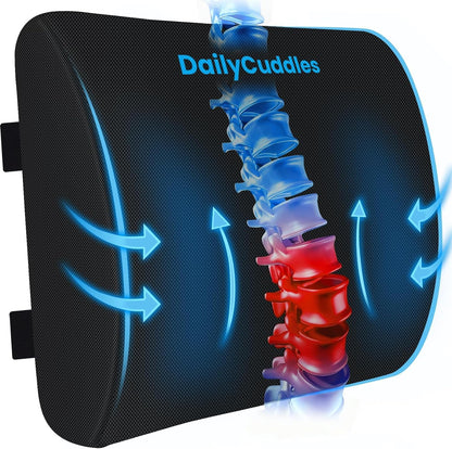 Lumbar Support Pillow for Office Chair Back Support - Memory Foam Lumbar Pillow for Car or Gaming Chair, Ergonomic Back Cushion with Adjustable Strap for Long-Hour Sitting (Black)