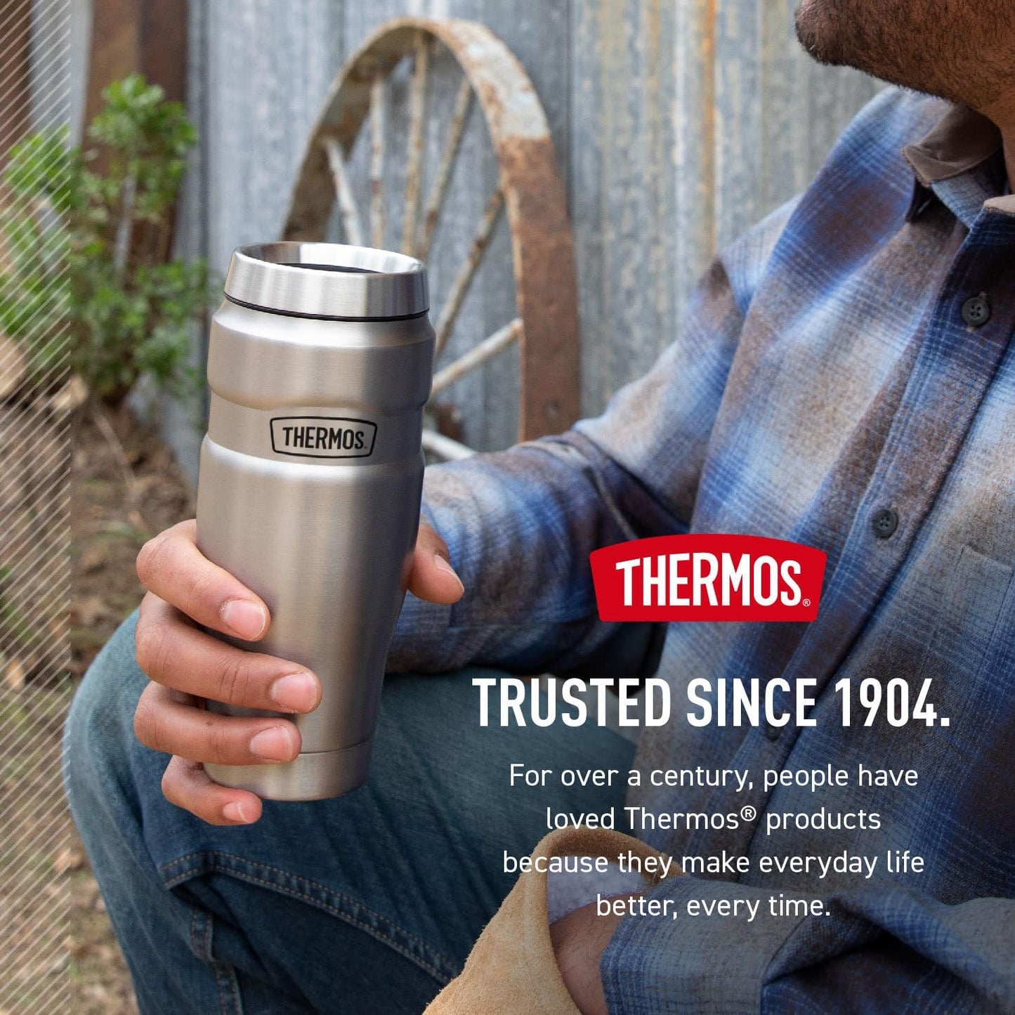 THERMOS Stainless King Vacuum-Insulated Travel Tumbler, 16 Ounce, Matte Steel