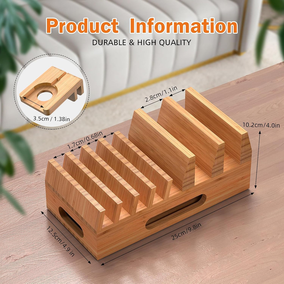 Pezin & Hulin Bamboo Charging Station with 5 Cables-Natural Bamboo