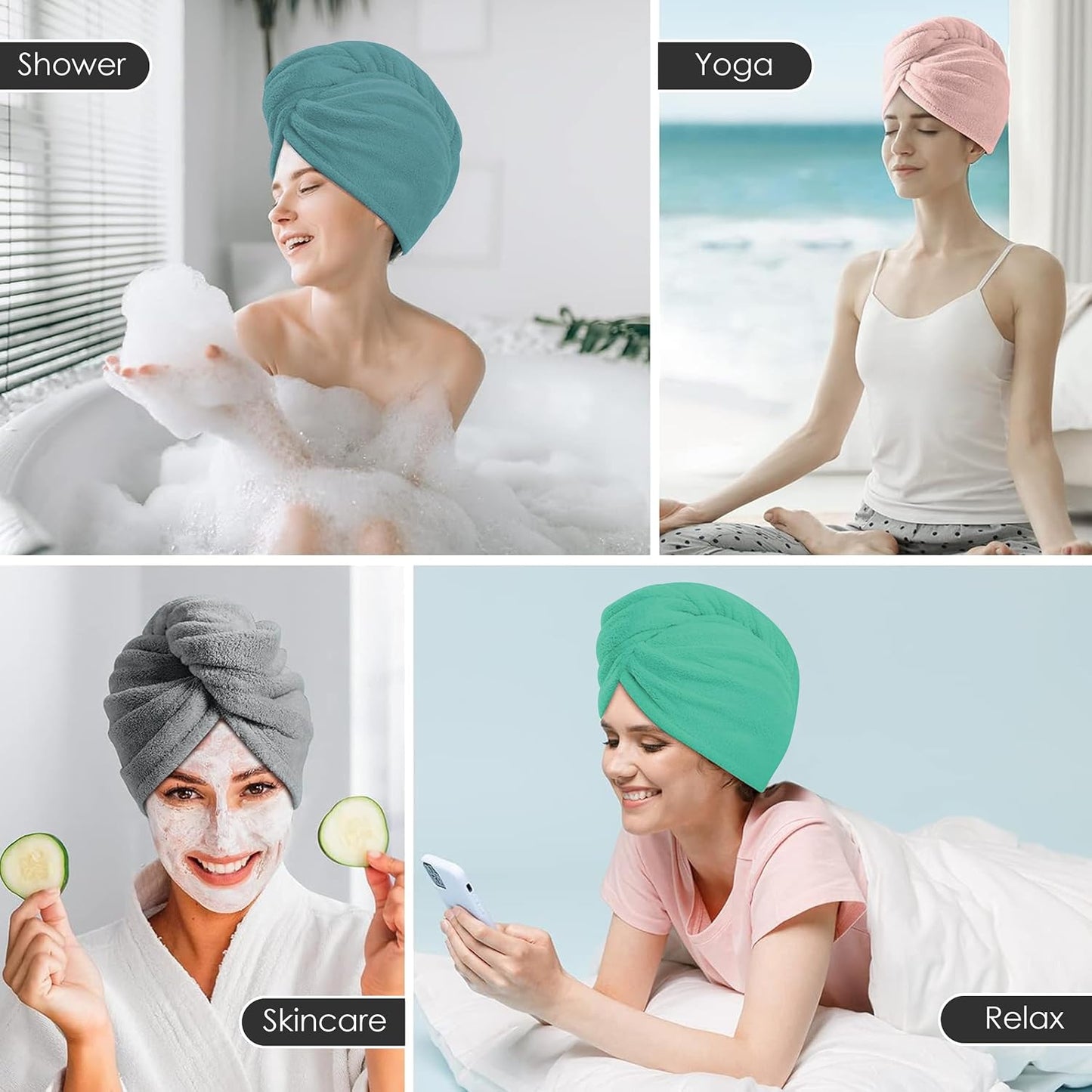 TENSTARS 5 Pack Thicken Microfiber Hair Towel Wrap for Women - Elastic Loop Design - 320GSM Coral Velvet - Quick Dry Hair Turban - 11x28 Inch (Pink)