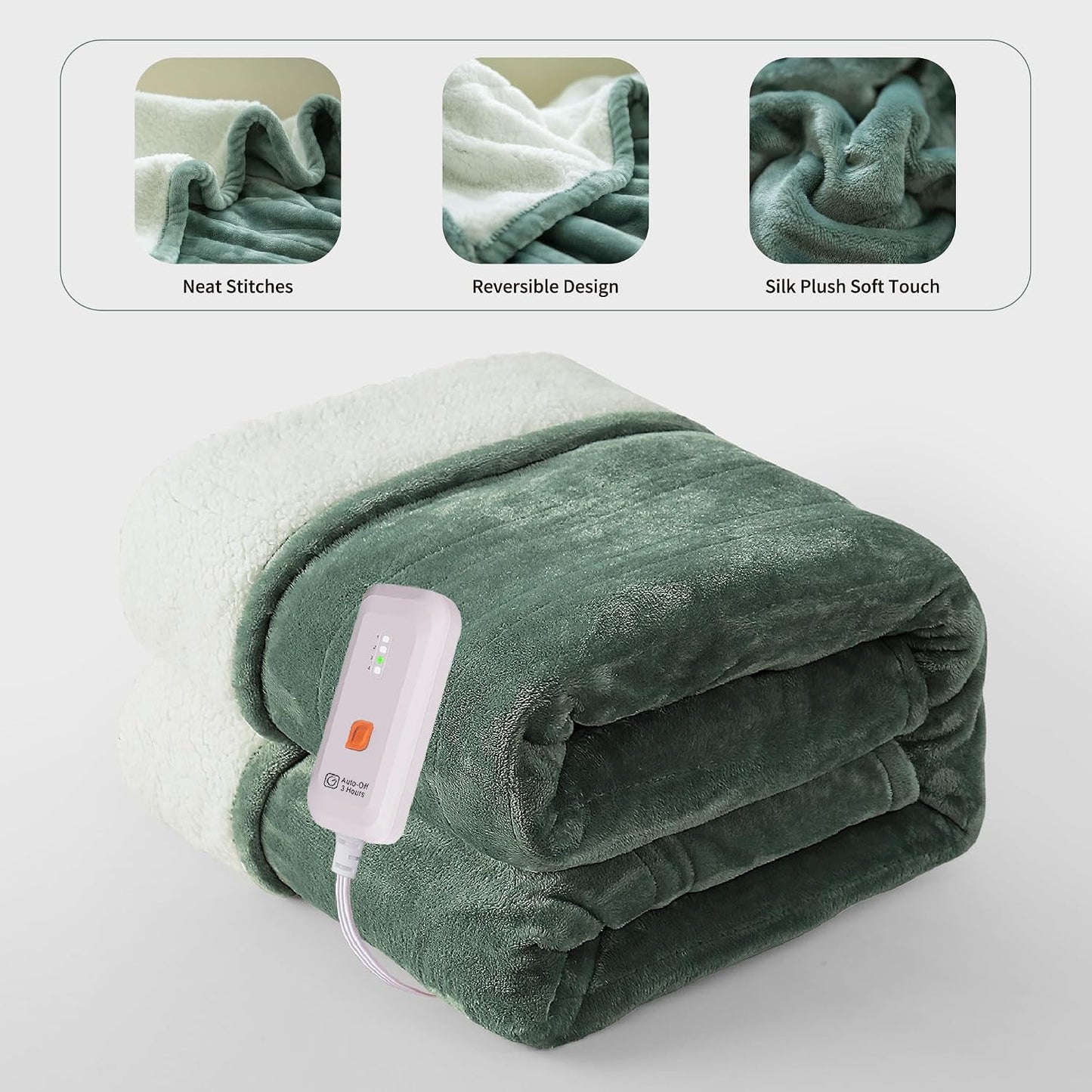 GOTCOZY Heated Throw Blanket, 50''X60'' - Soft Silky Plush Electric Blanket with 4 Heating Levels & 3 Hour Auto Off, ETL Certified, Machine Washable (Grey)