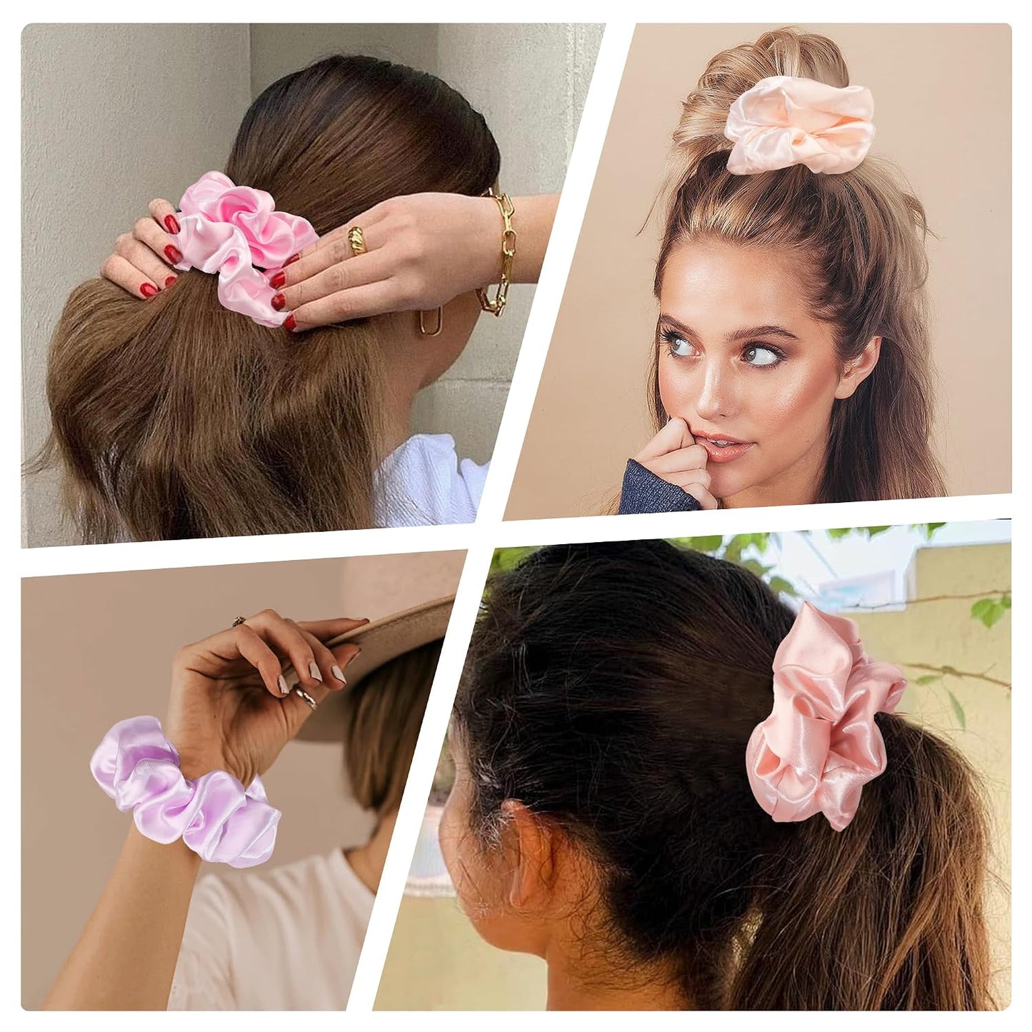 16 Pcs Scrunchies for Women - Black Satin Silk Scrunchies for Girls Hair Ties Elastics Bands Ponytail Holder Hair Accessories