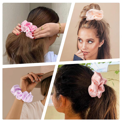 16 Pcs Scrunchies for Women - Black Satin Silk Scrunchies for Girls Hair Ties Elastics Bands Ponytail Holder Hair Accessories