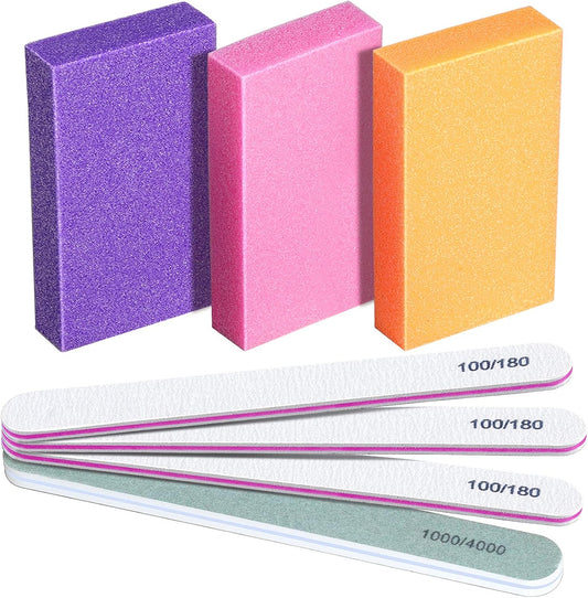 FANDAMEI Nail Buffers and Files - Professional Nail Care Kit with Rectangular Buffer Blocks, 100/180 & 1000/4000 Grit Files
