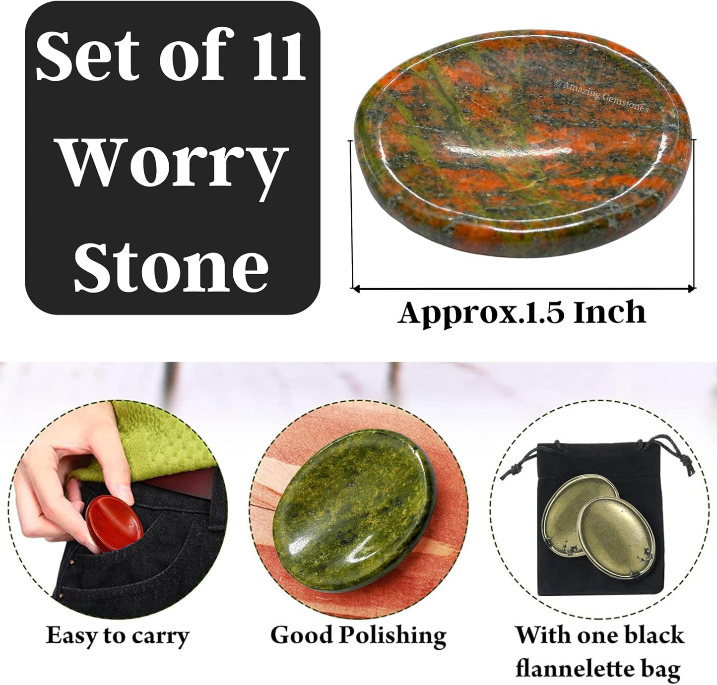 Amazing Gemstone Labradorite Thumb Worry Stone, Anxiety Stone, Healing Crystals - Piedra Crystal Fidget for Gift, Meditation, Calming, Relaxation, Stress Relief - Colors B