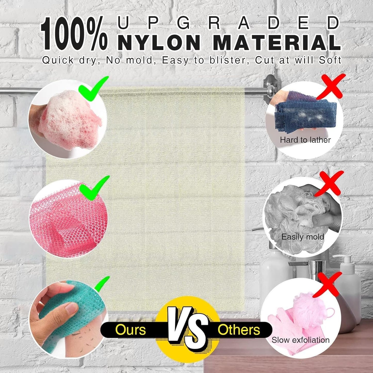 UJFQBH 3 Pieces African Bath Sponge African Net Long Net Bath Sponge Exfoliating Shower Body Scrubber Back Scrubber Skin Smoother,Great for Daily Use (Pink,Yellow,Purple)