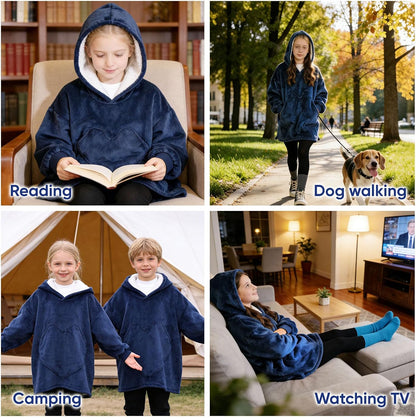 Kids Wearable Blanket Hoodie Cozy Fleece Blanket Sweatshirt Gift for Boys and Girls with Plush Hood Giant Pocket