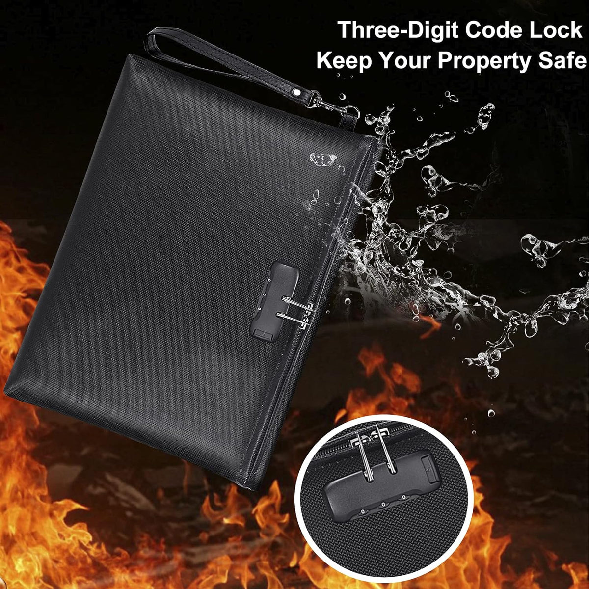 Fireproof Document Bag with Lock,Waterproof Money Pouch,14.3"x10.2"