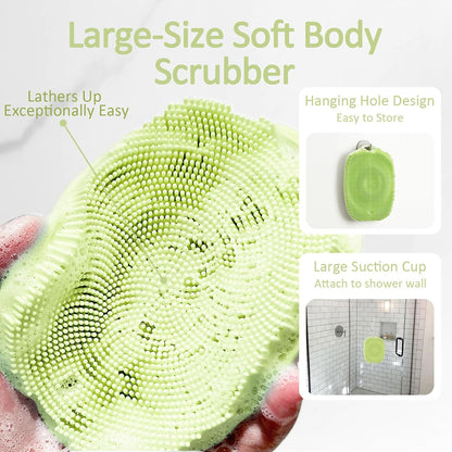 Soft Silicone Body Scrubber, Gentle Like a Hand Exfoliating Your Skin and Build Up Lather Easily, Back Large Suction Cup Easy to Store, Long-Lasting & Deep Clean (Pink)