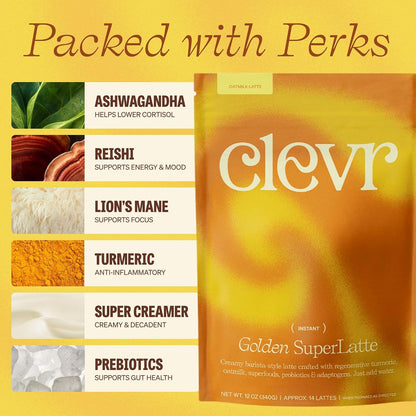 Clevr Pistachio Matcha SuperLatte, Organic Ceremonial Grade, Instant Superfood Powder Blend with Lions Mane, Reishi Mushroom, Coconut Cream, Ashwagandha, Serve Hot or Iced (14 Lattes)