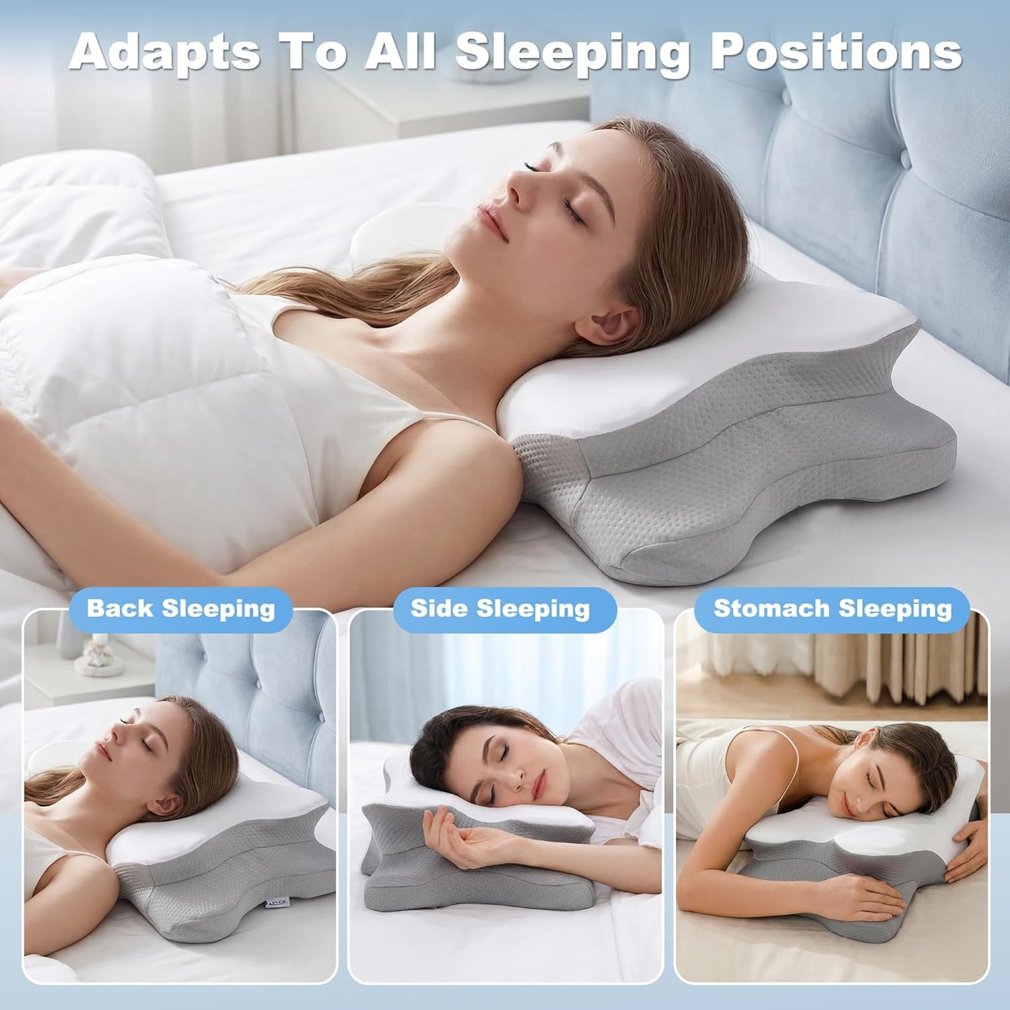 VYLEE Cervical Neck Pillow for Pain Relief, Ergonomic Memory Foam Pillow for Neck Support, Cooling Contour Orthopedic Pillow for Side, Back & Stomach Sleepers