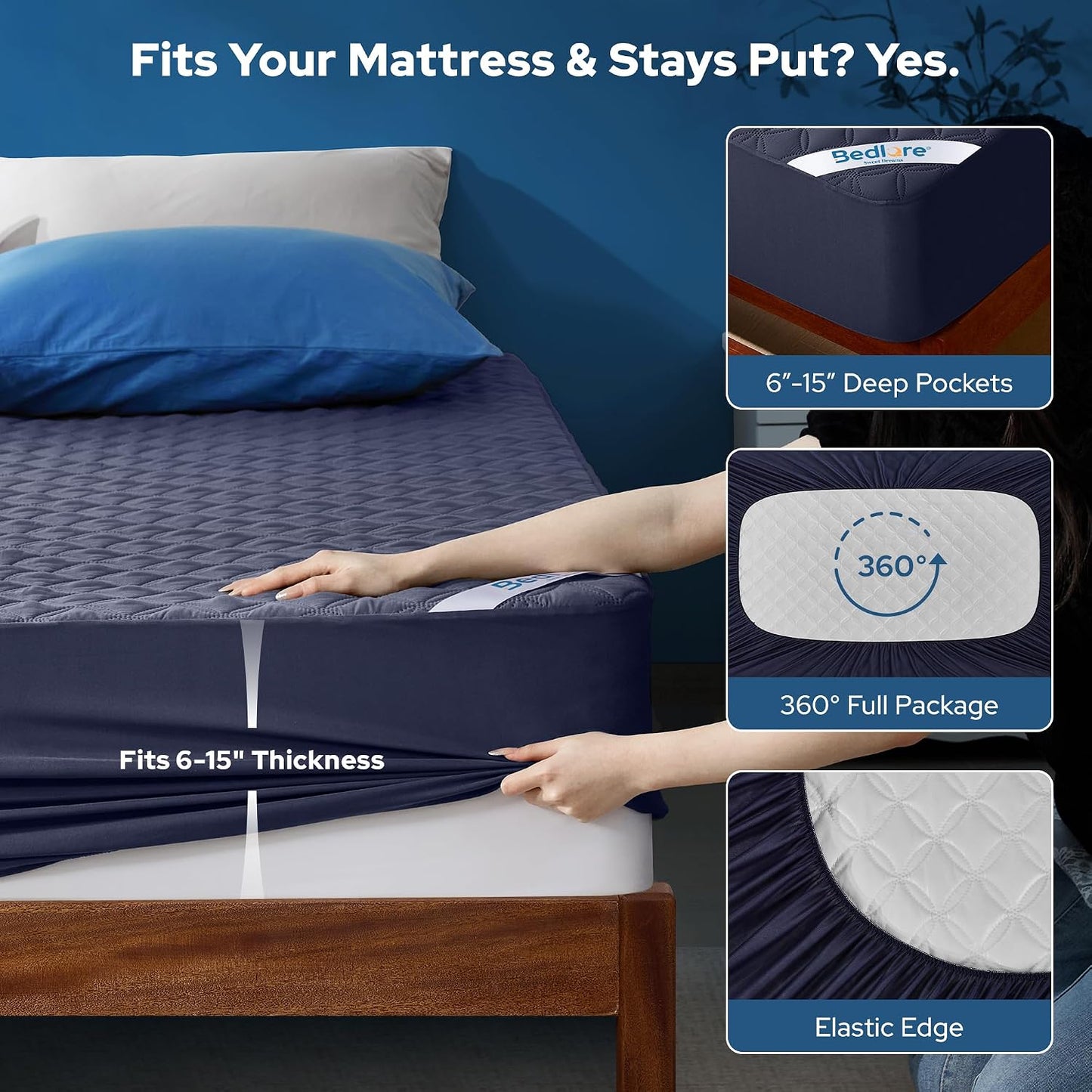 2 Pack Waterproof Mattress Protector, Queen Size Mattress Pad Noiseless with Deep Pocket Fitted for 6"-18", Soft Breathable Dirt-Proof Bed Mattress Cover Washable for Home, Bedroom, Hotel (Gray)