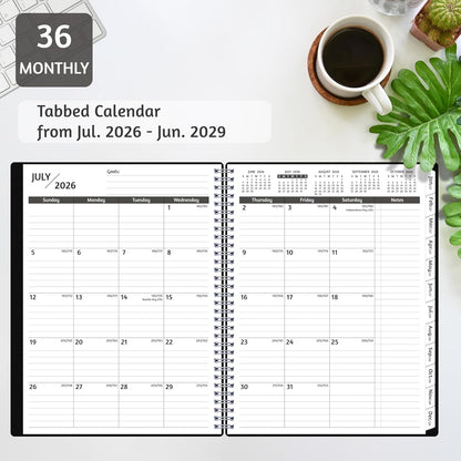 Monthly Planner 2026-2029, 36 Months Calendar Planner 2026-2029 from Jul 2026 – Jun 2029, 8.5'' x 11'' with Ruled Spread, Flexible Cover, Spiral Wirebound, Pocket, Coated Tabs, Notes ＆ Habit Tracker