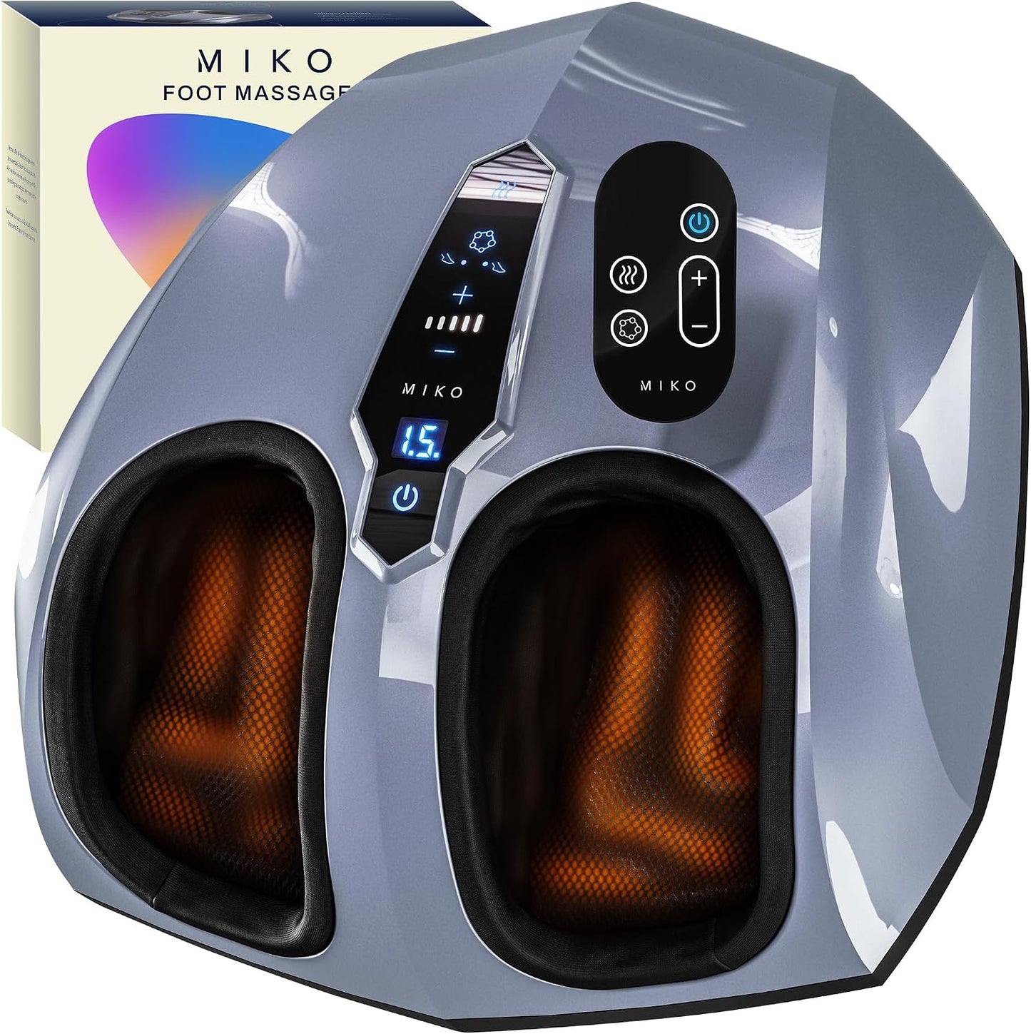 MIKO Foot Massager Machine with Deep-Kneading, Compression, Shiatsu, and Heat for Plantar Fasciitis, Neuropathy - Fits up to Men Size 12