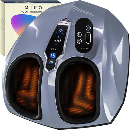 MIKO Foot Massager Machine with Deep-Kneading, Compression, Shiatsu, and Heat for Plantar Fasciitis, Neuropathy - Fits up to Men Size 12
