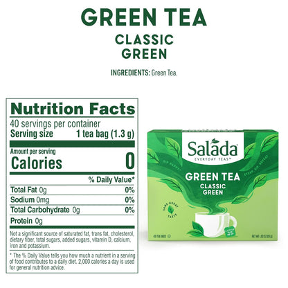 Salada Green Tea with 40 Individually Wrapped Tea Bags Contains Caffeine Brew Hot Naturally Flavored Rich in Antioxidants Zero Calories