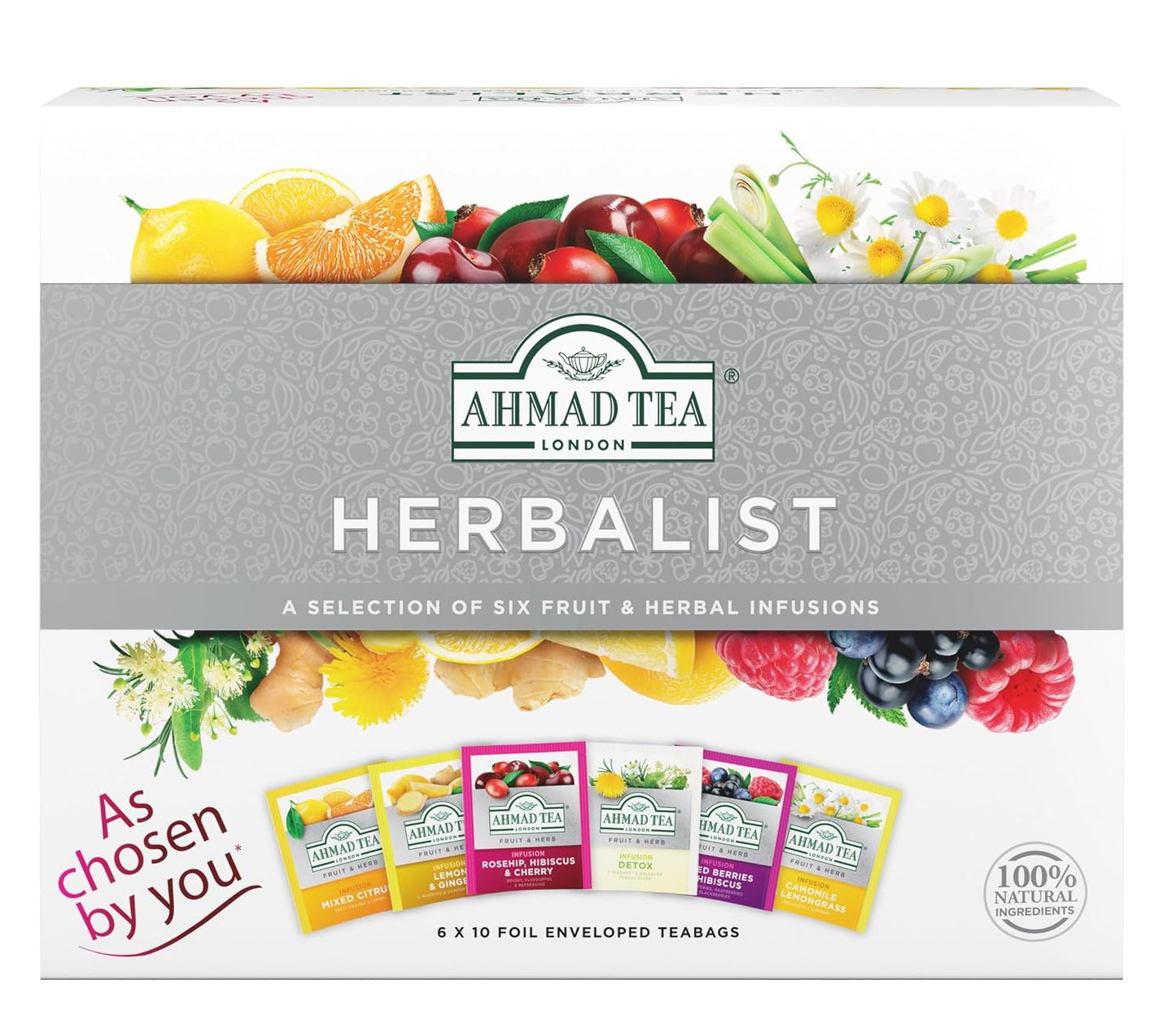 Ahmad Tea Variety Gift Box, 60 Foil Enveloped Teabags, Twelve Teas, 1 Count