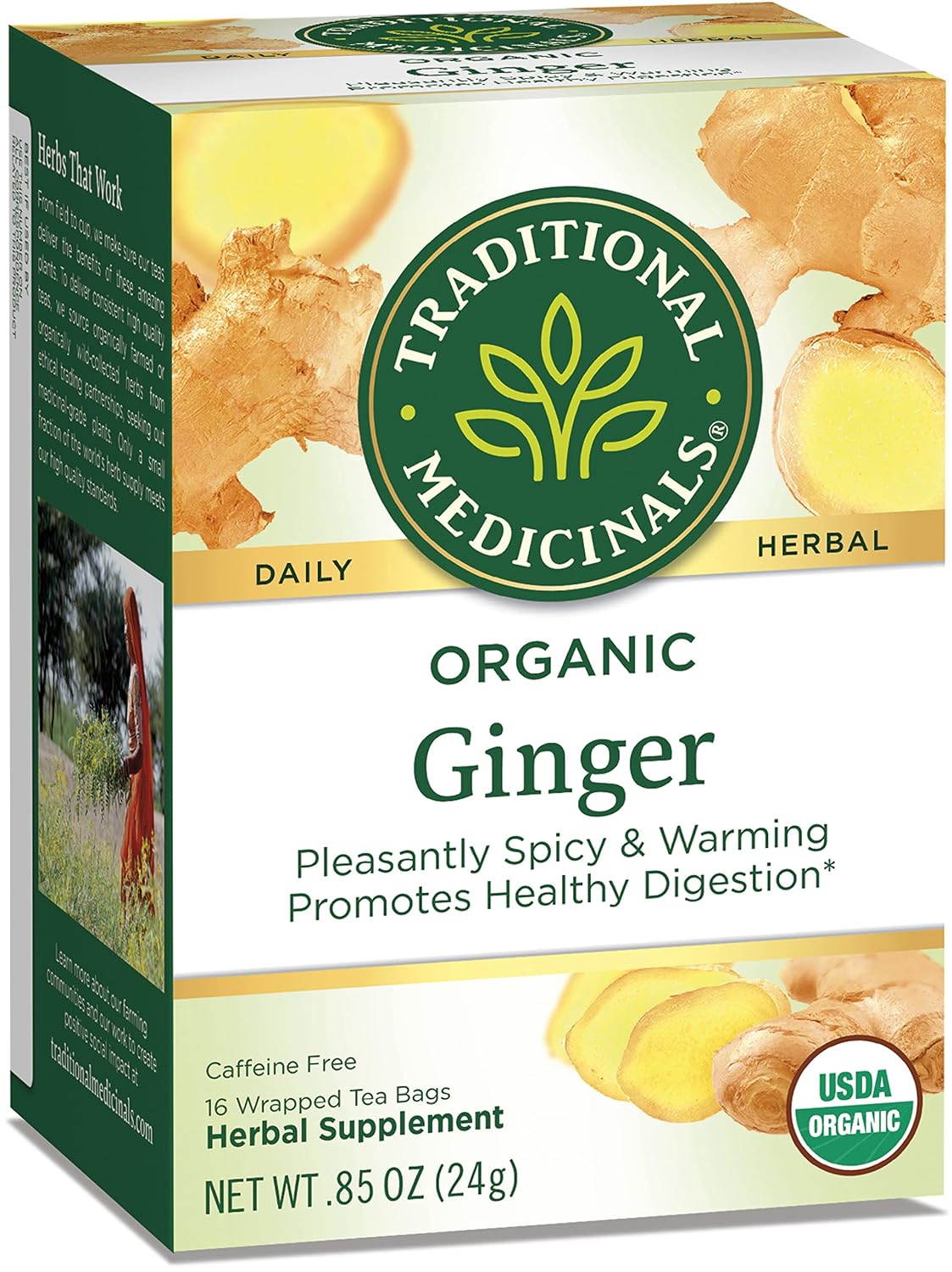 Traditional Medicinals Organic Ginger Herbal Tea, Promotes Healthy Digestion, (Pack of 2) - 16 Tea Bags
