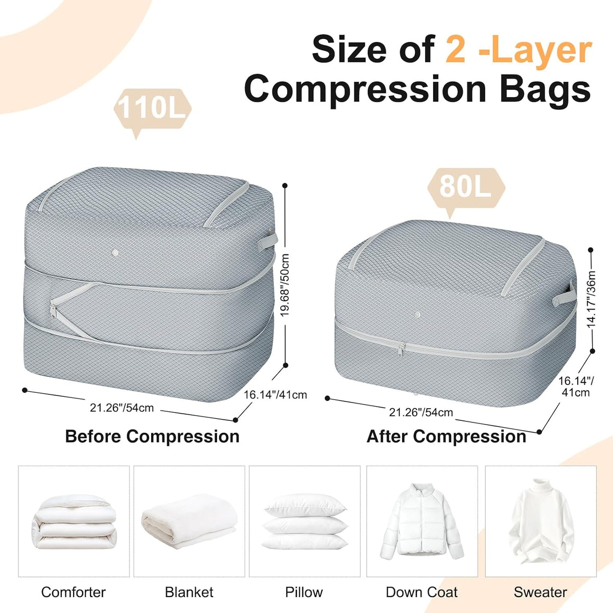 Comforter Storage Bag - Large Capacity Blanket Storage Bags 3-Layer Ultra Space Saving Self Compression Organizer, Washable Compression Bags for Storage Comforter Blanket, Beige