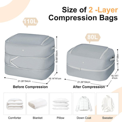 Comforter Storage Bag - Large Capacity Blanket Storage Bags 3-Layer Ultra Space Saving Self Compression Organizer, Washable Compression Bags for Storage Comforter Blanket, Beige