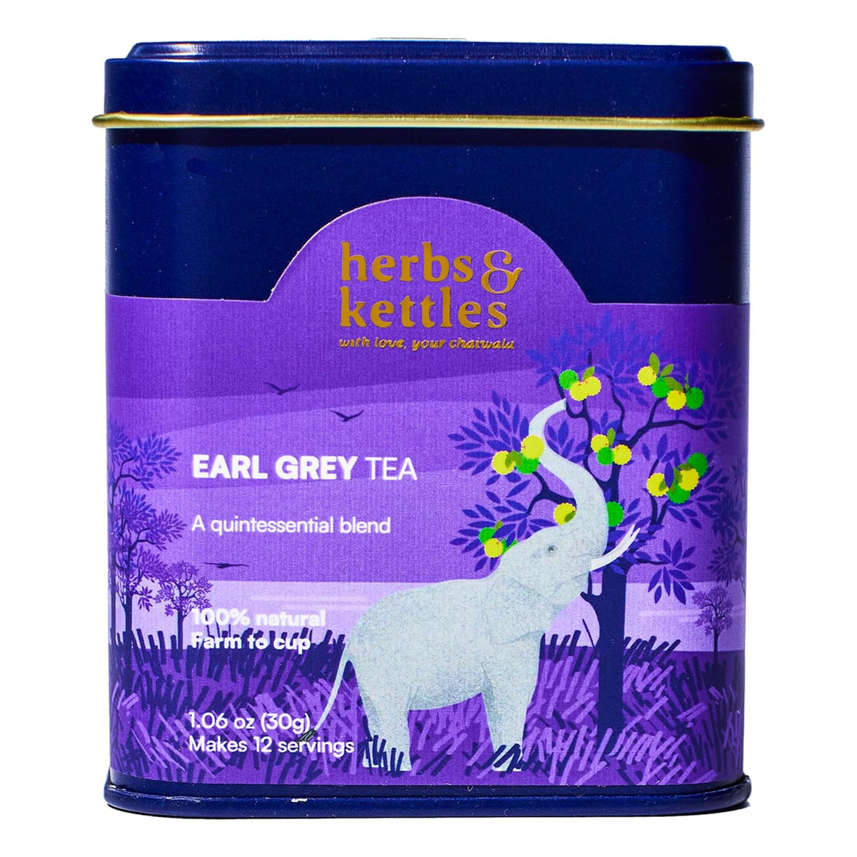 Herbs & Kettles Double Bergamot Earl Grey Tea ,1.06 oz | Whole Leaf Assam Black Tea Infused with Italian Bergamot Oil | Premium Loose Leaf Earl Grey with Smooth Citrus Aroma & Velvety Finish | Makes 12–14 Servings, 20-30 Cups | Gourmet Tea Gift