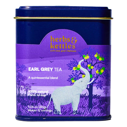Herbs & Kettles Double Bergamot Earl Grey Tea ,1.06 oz | Whole Leaf Assam Black Tea Infused with Italian Bergamot Oil | Premium Loose Leaf Earl Grey with Smooth Citrus Aroma & Velvety Finish | Makes 12–14 Servings, 20-30 Cups | Gourmet Tea Gift