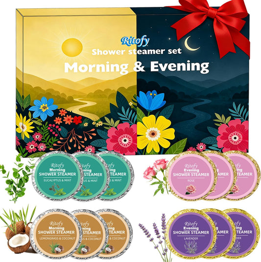 12 Tablets Aromatherapy Shower Steamers, Strong Aroma Shower Bombs Tablets Set, Gift for Women and Men, Long-Lasting Self Care Lavender, Rose, Lemongrass Coconut, Eucalyptus Mint