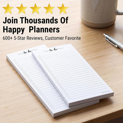 321Done To Do List Notepad, 2-Pack 50 Sheets Each, 3.7x8.5 College Ruled Pad, 70lb Matte Paper, Note Pad for Shopping List, Checklist To-Dos Tasks Planning for Home Office, Made in USA