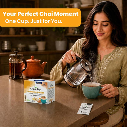 QuikTea Instant Cardamom Chai Tea Latte Unsweetened, 20 Single-Serve Sachets, Artisanal Indian Chai Latte Mix, Just Add Hot Water, Low Caffeine, Non-GMO, Gluten Free