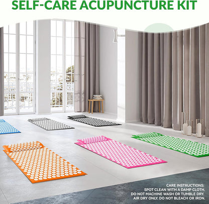 Fitvids Acupressure Mat and Pillow Set for Back/Neck Pain, Acupuncture Products to Relieve Muscle Fatigue, Improve Insomnia for Sedentary People, Acupuncture Eases Stress, Massage Mat, Green