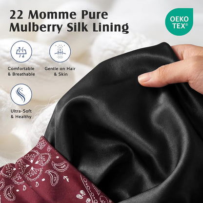 YFONG Mulberry Silk Hair Bonnet for Sleeping Women Men, Real Silk Lining, Not Satin, Stay On All Night Sleep Bonnet with Adjustable Strap for Curly Short Long Fine Hair, Black