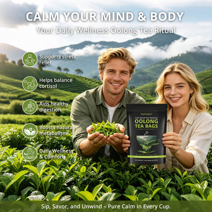 Oolong Tea Bags – Yunnan High-Mountain Oolong Whole Leaf Tea Bags,25 Bags (4g Each) –Cortisol & Calming Tea for Stress Relief,Digestion & Metabolism,Loose Leaf Oolong Tea, Smooth Aroma,Low-Astringency