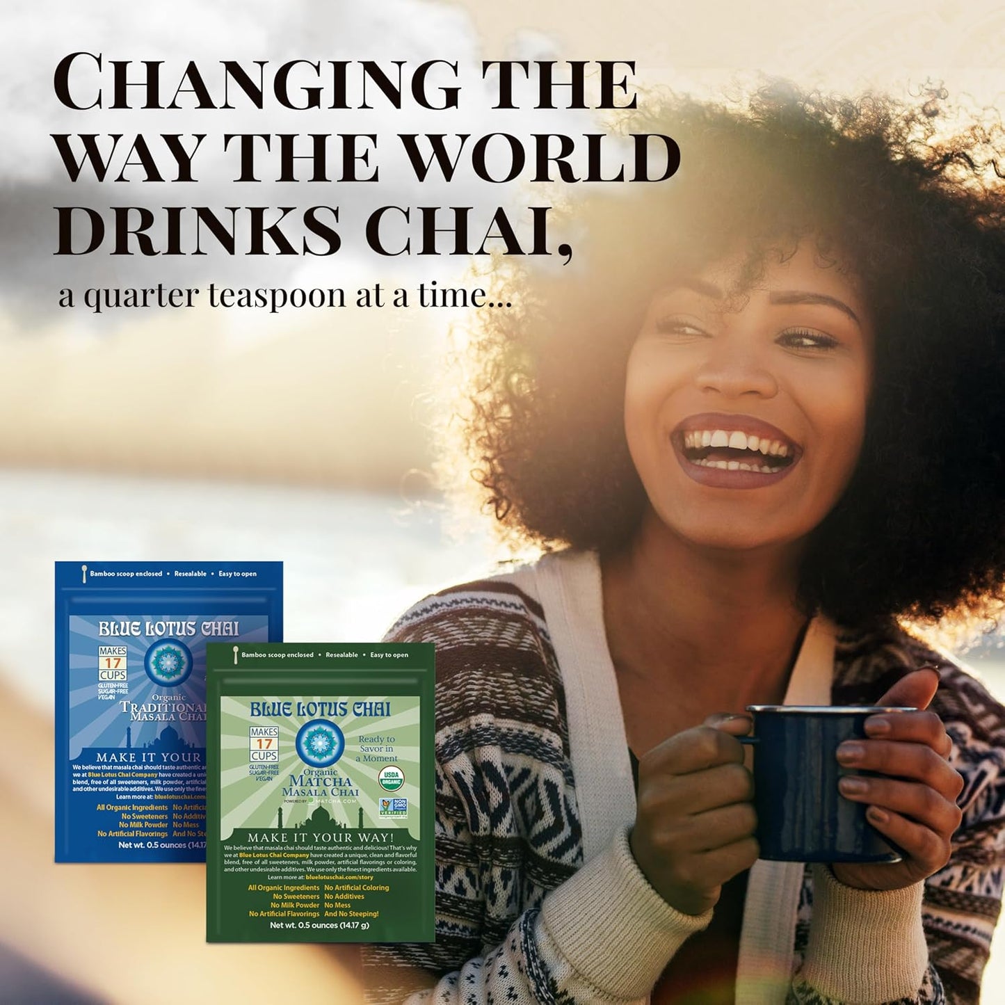 Blue Lotus Chai - Rooibos Flavor Masala Chai - Makes 65 Cups - 2 Ounce Masala Spiced Chai Powder with Organic Spices - Instant Indian Tea No Steeping - No Gluten