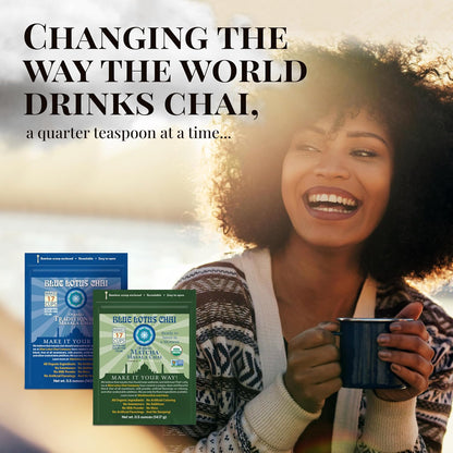 Blue Lotus Chai - Rooibos Flavor Masala Chai - Makes 65 Cups - 2 Ounce Masala Spiced Chai Powder with Organic Spices - Instant Indian Tea No Steeping - No Gluten