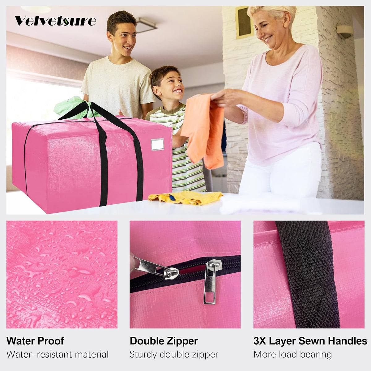 VELVETSURE Heavy Duty Extra Large Moving Bags W/Backpack Straps - Strong Handles & Zippers, Storage Totes For Space Saving, Fold Flat, Alternative to Box and Bin (Set of 6, Multicolor)