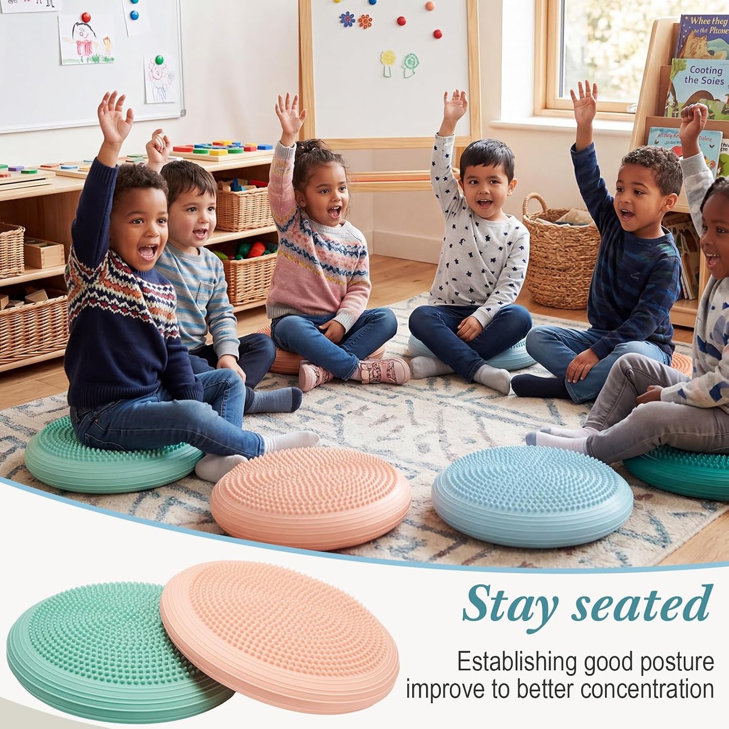 Libima 6 Pcs Inflated Wiggle Seat for Sensory Kid 13 Inches Multipack Wobble Cushion Balance Disc Flexible Seating Wobble Chair for Classroom Office Student Staff Chair Seat Pet Cushion